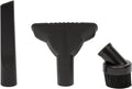 3-piece vacuum cleaning kit with black utility nozzle, round brush, and crevice tool.