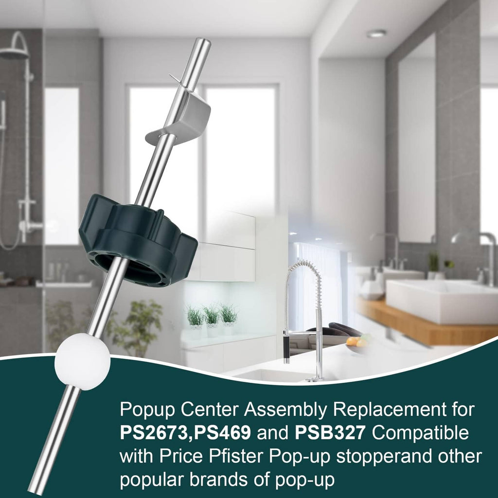 Bathroom sink pop-up stopper replacement kit with chrome rod, white ball, dark pop-up assembly