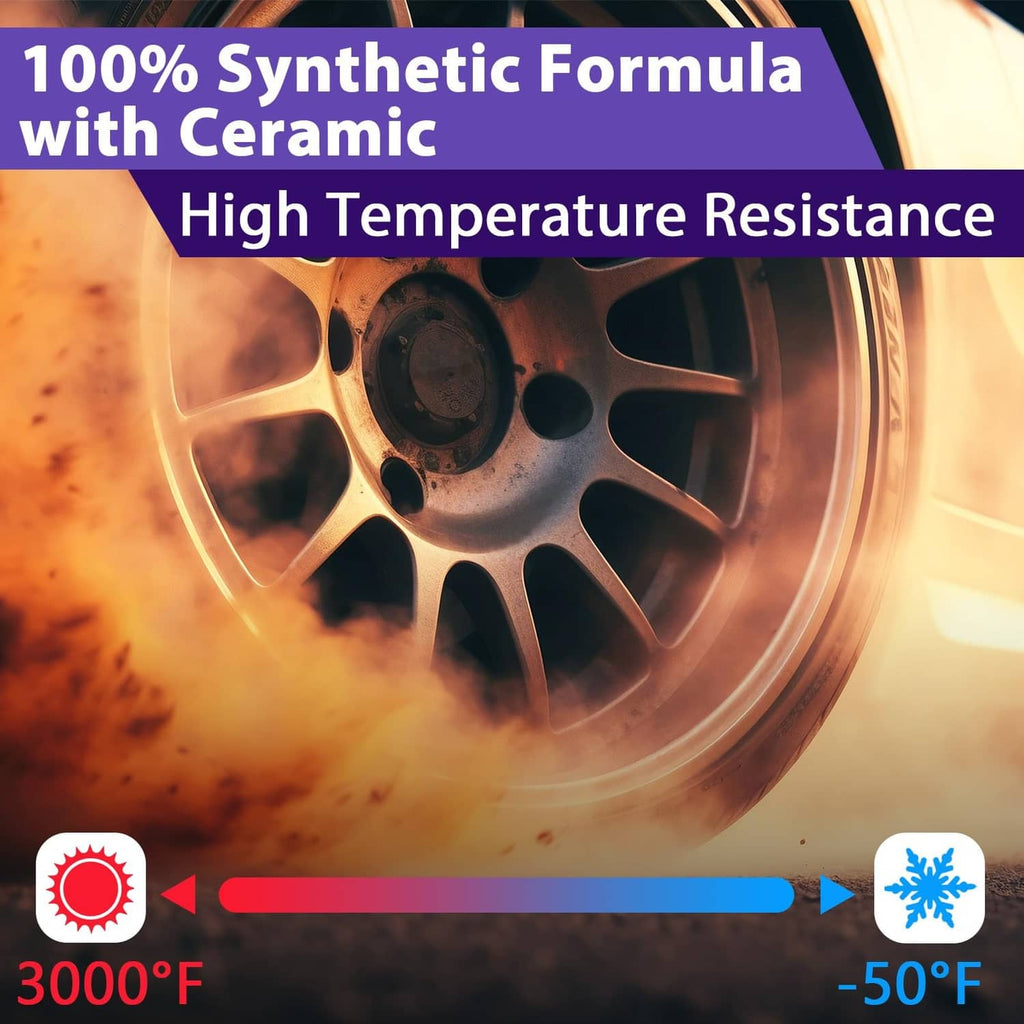Ceramic brake lubricant coating on brake rotor and wheel rim, purple finish