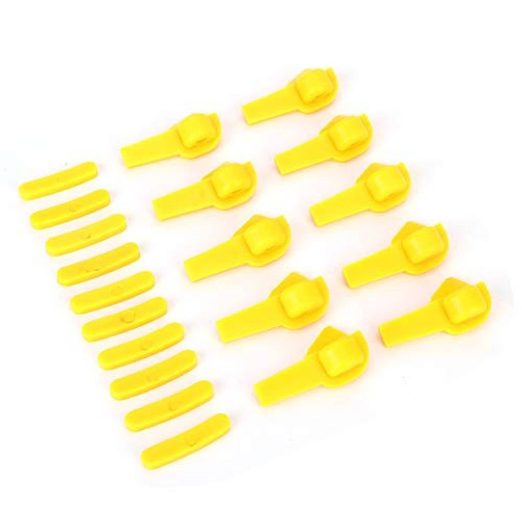 Yellow tire changer duck head inserts, showing multiple curved tabs and locking tips