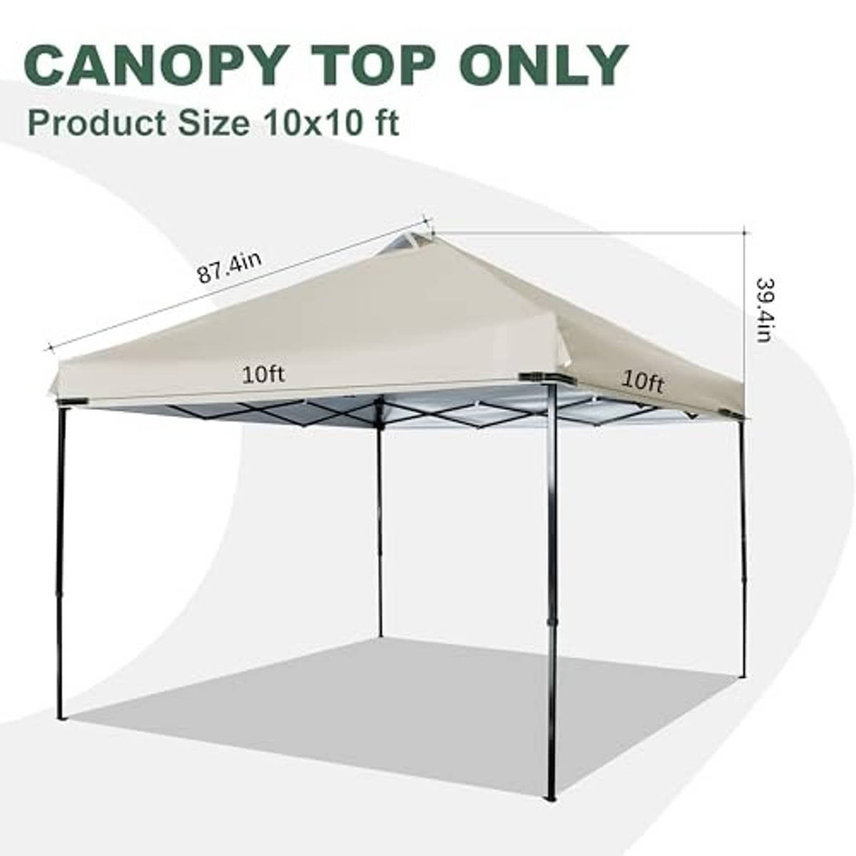 Beige canopy top only replacement for 10x10 ft frame with dimensions