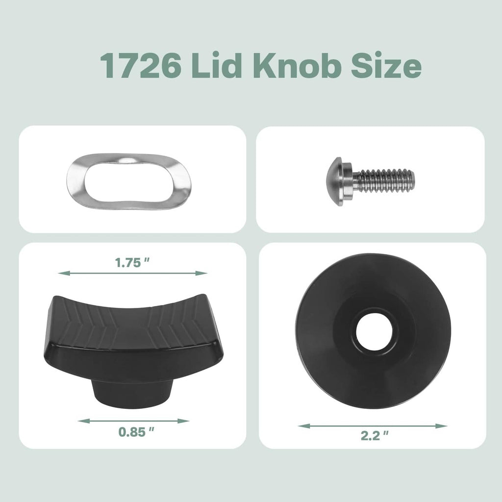 Lid knob parts: black knob, threaded screw, metal retaining ring