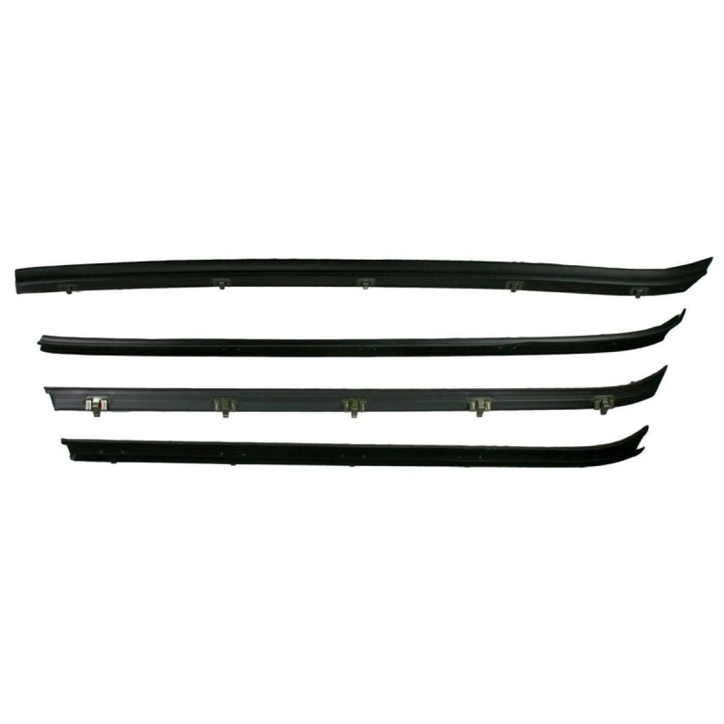 Multiple black window run channel seals with felt edge and clip-on mounting tabs