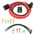 Electric fuel pump relay wiring harness kit with red and black wires, fuse box and relay