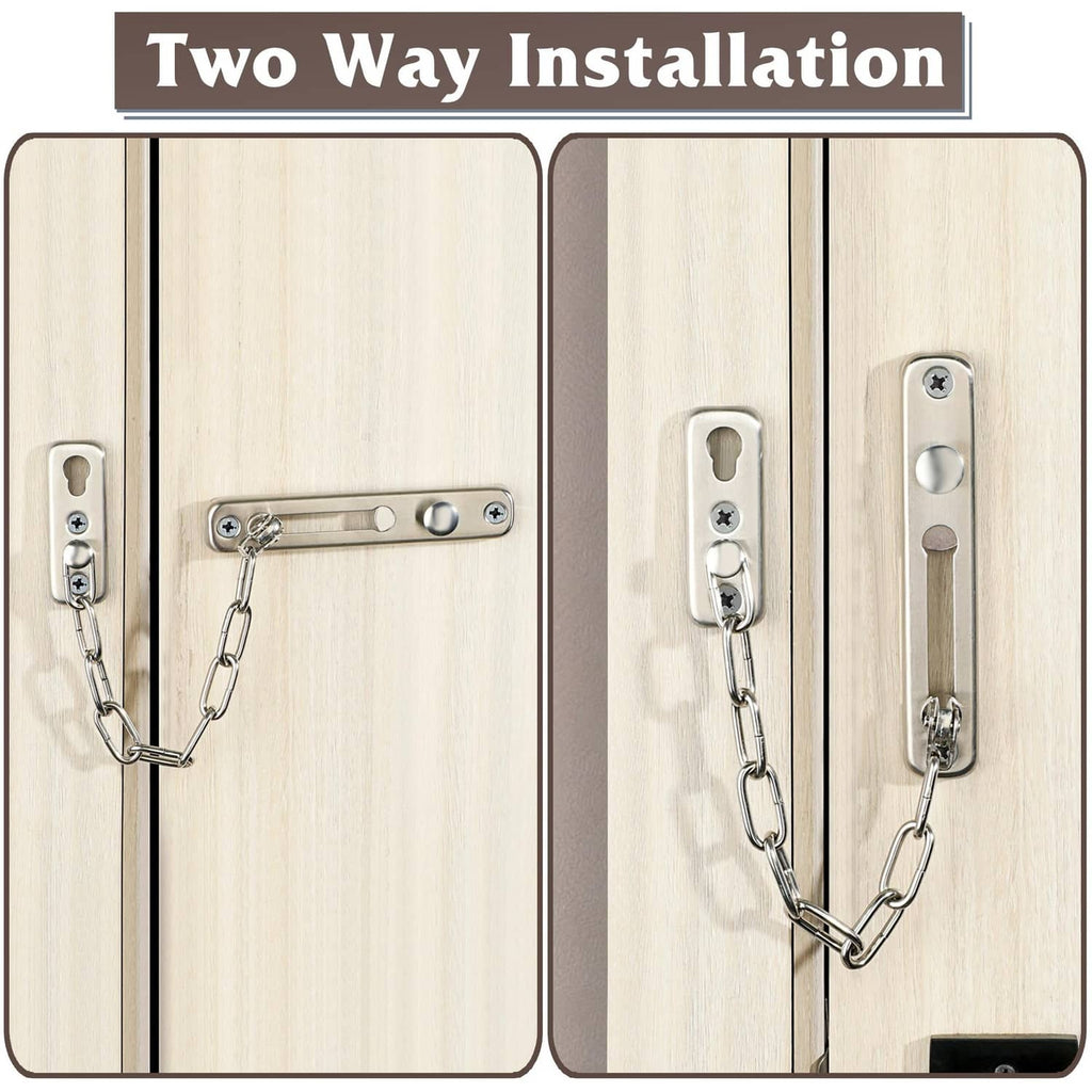 Door chain lock set with slider latch hardware and linked safety chain