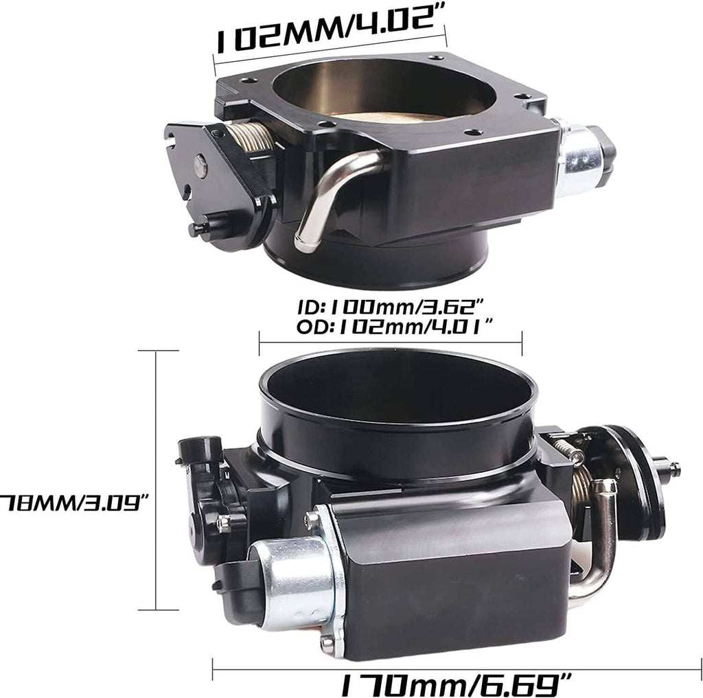 Throttle body and sensor ports with dimension markings, black and silver housing