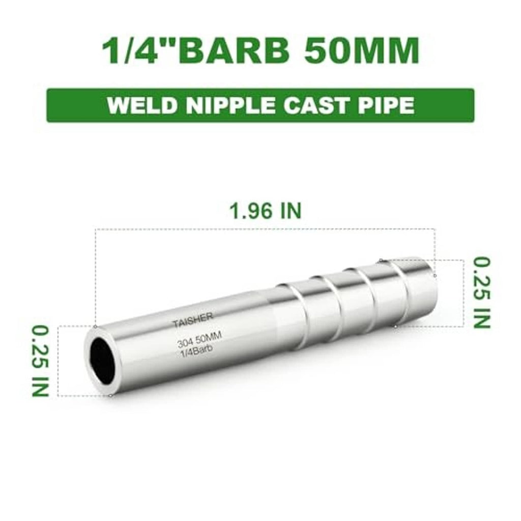 1/4 in barb stainless steel weld nipple cast pipe, 50 mm length