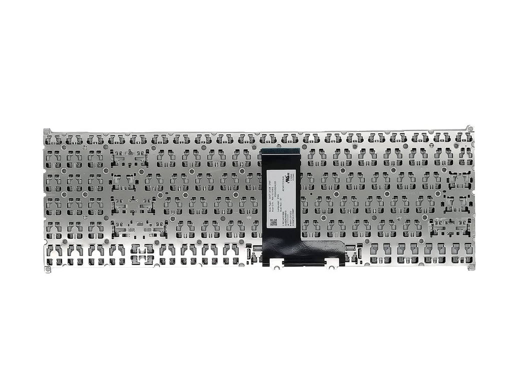 Silver replacement laptop keyboard with small icons and black connector area