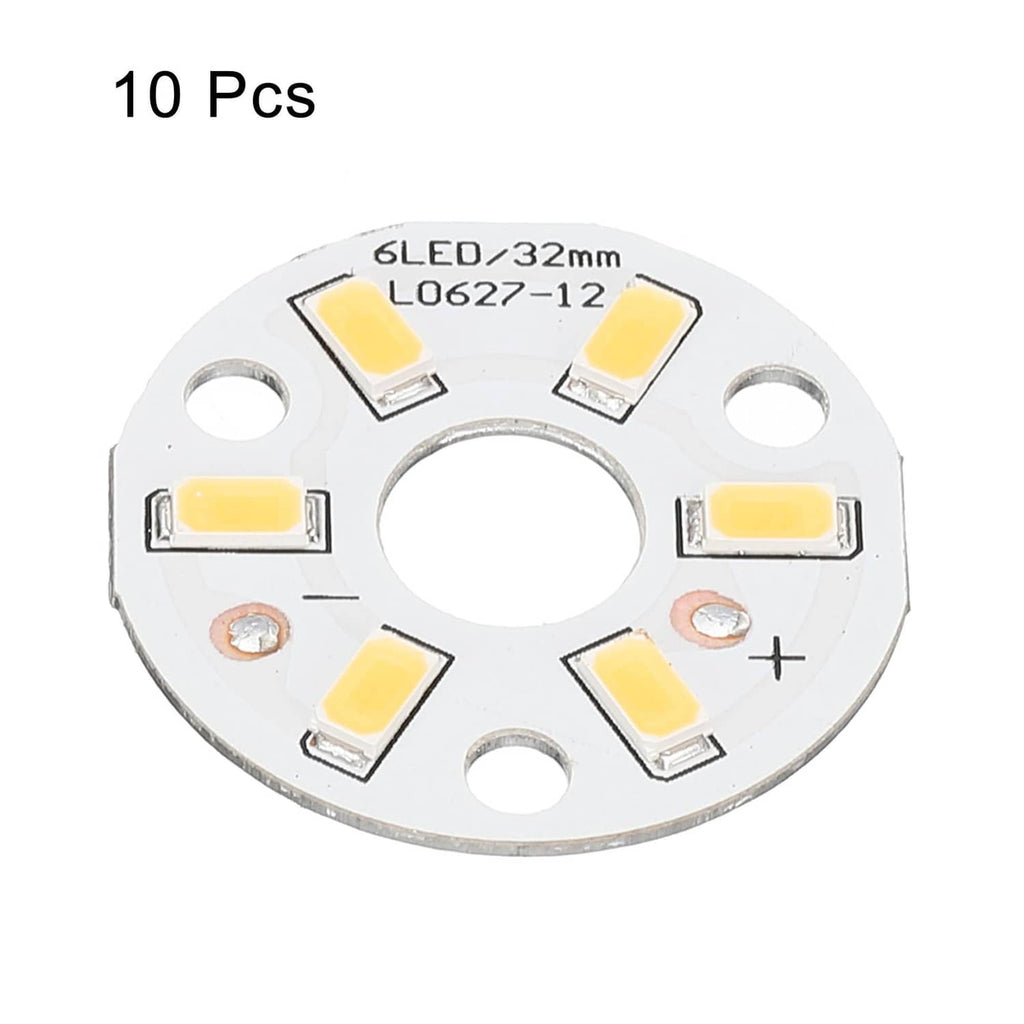 Pack of 10 natural white LED light chips, 32mm circular board with six SMD LEDs