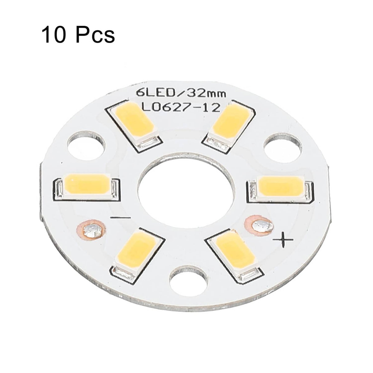 Pack of 10 natural white LED light chips, 32mm circular board with six SMD LEDs