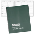 Dark green lesson plan book with KING PLAN title and spiral wire-o binding.