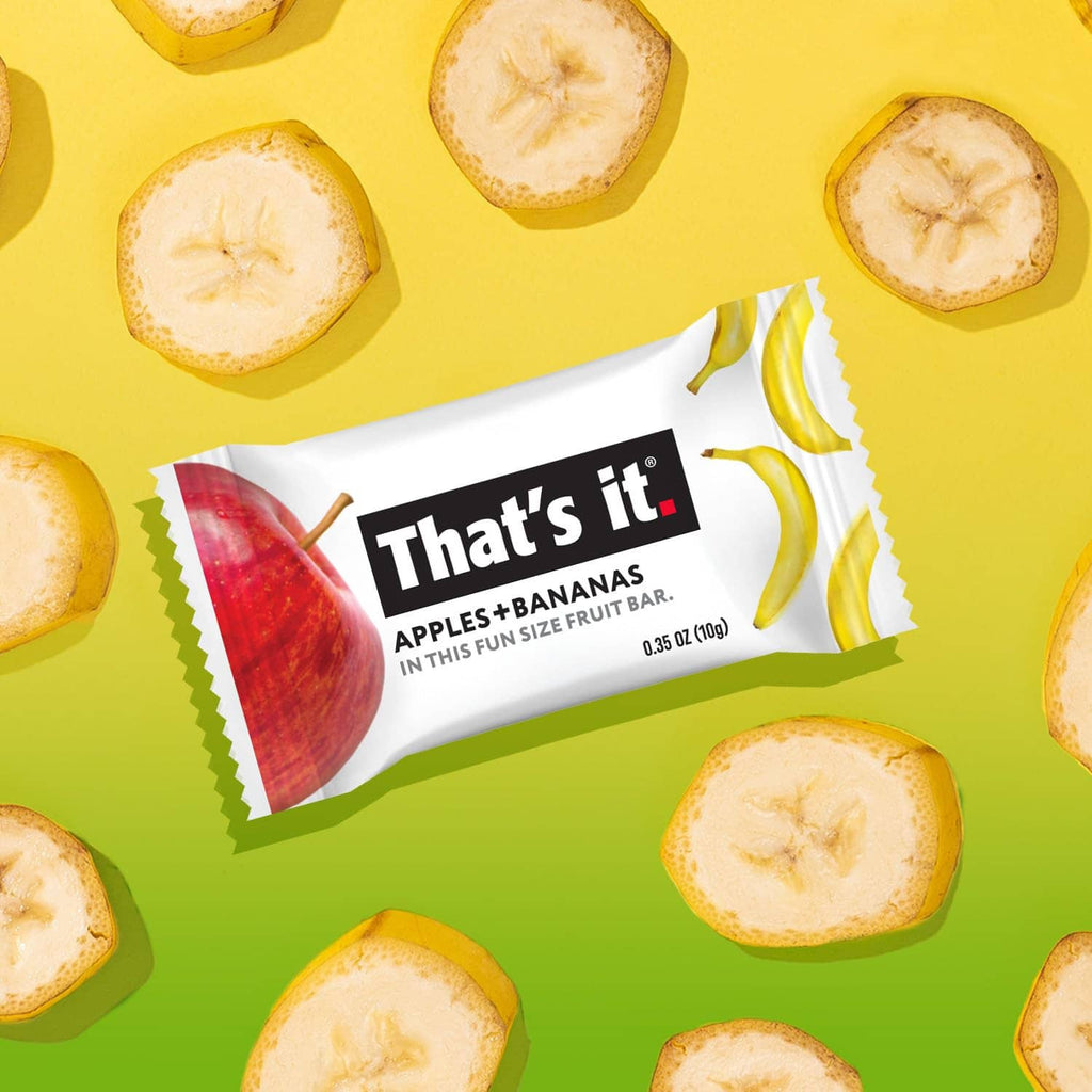 Apples+bananas mini fruit bar wrapper with banana slices around it