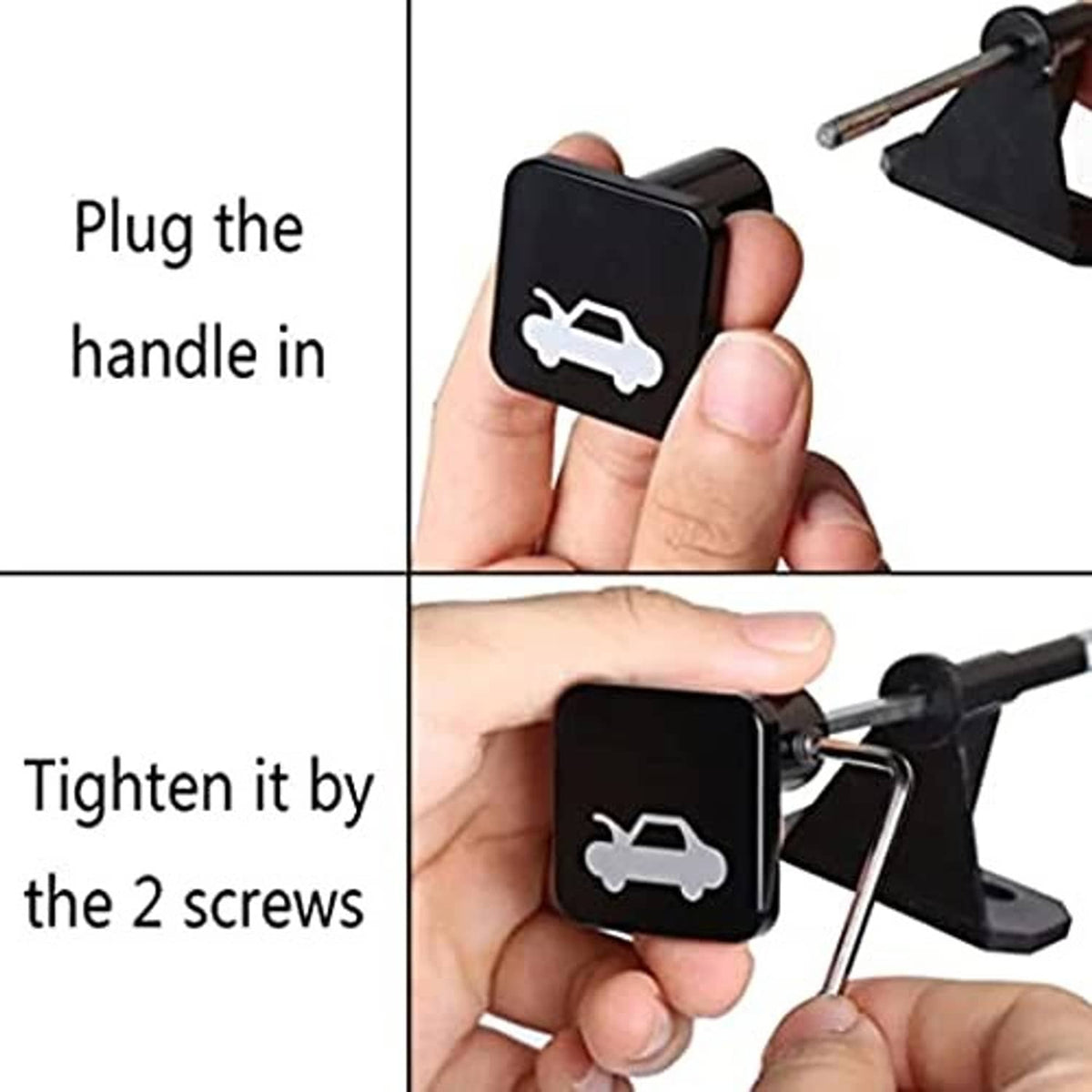 Hood release latch handle cover being installed; black cover with two-screw mounting.