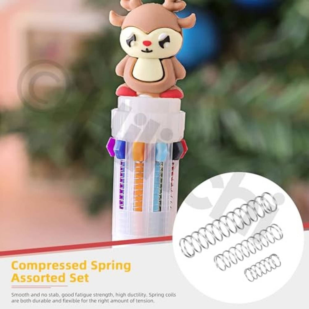 Compressed spring assorted set with visible coil springs and product packaging