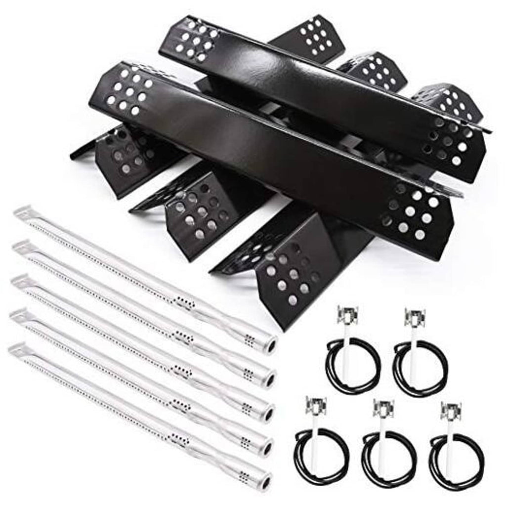 Gas grill replacement burner tubes kit with black perforated flame-tamer plates