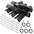 Gas grill replacement burner tubes kit with black perforated flame-tamer plates