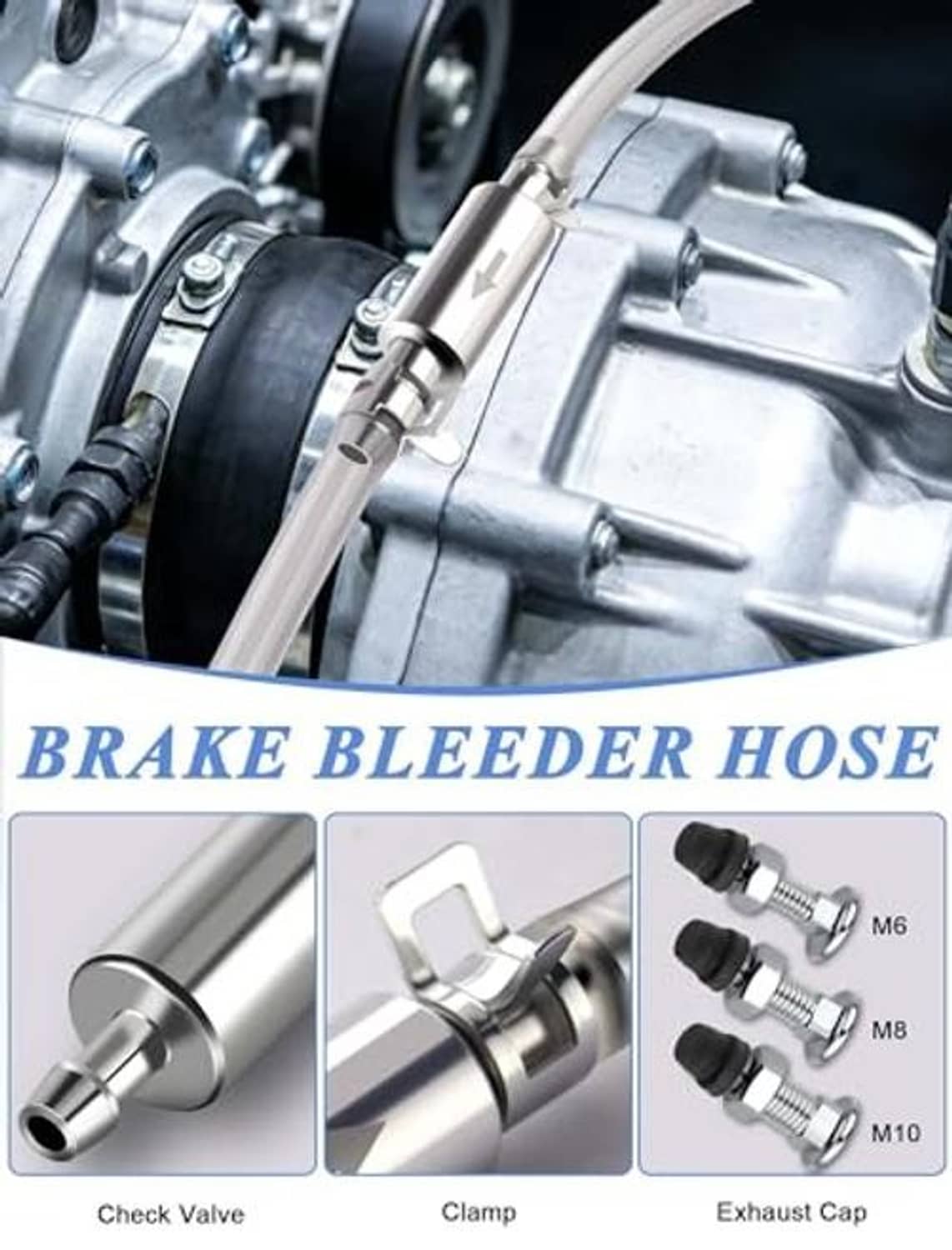 Brake bleeder hose connected to a brake housing in an engine compartment