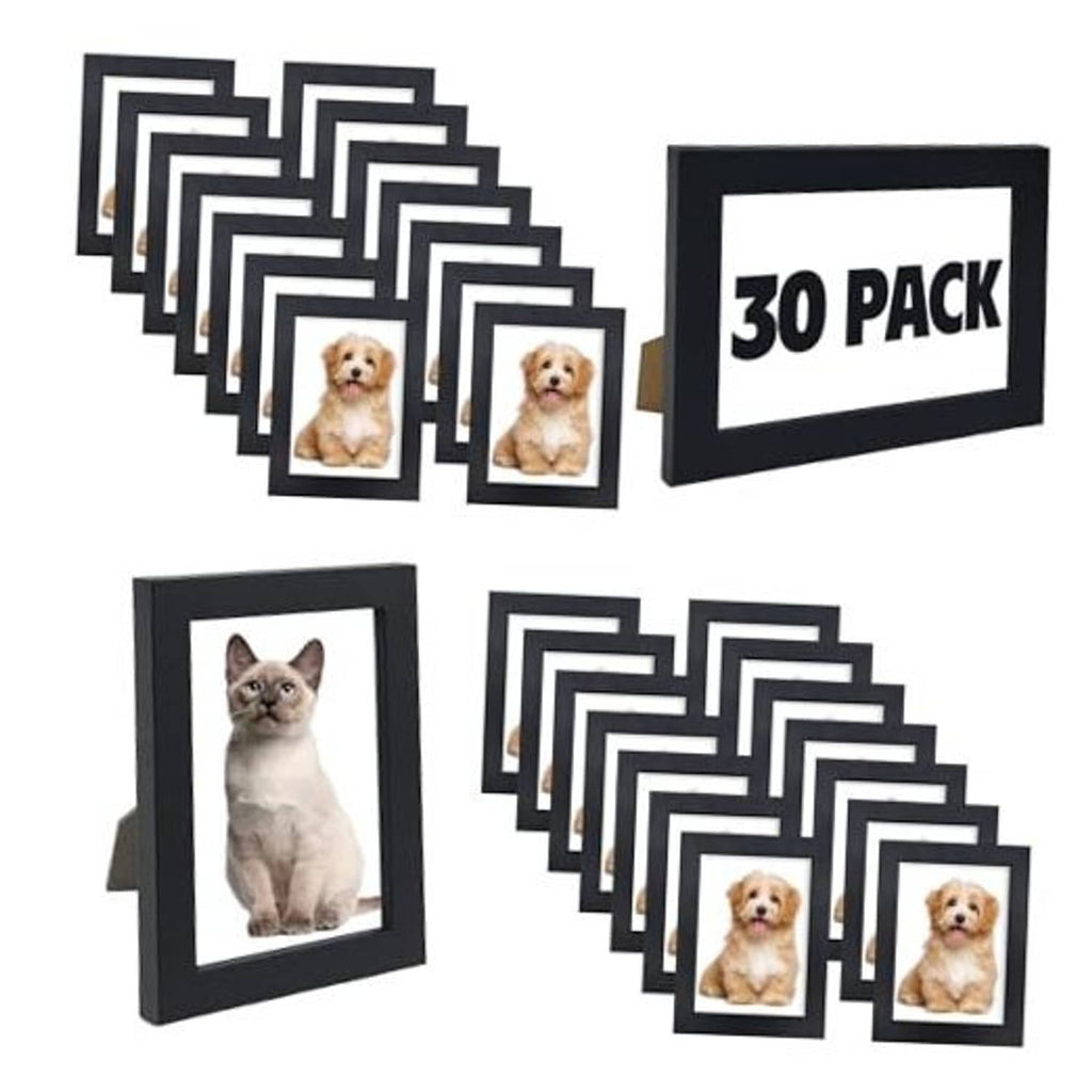 30-pack of 4x6 picture frames, dark borders shown with pet photos