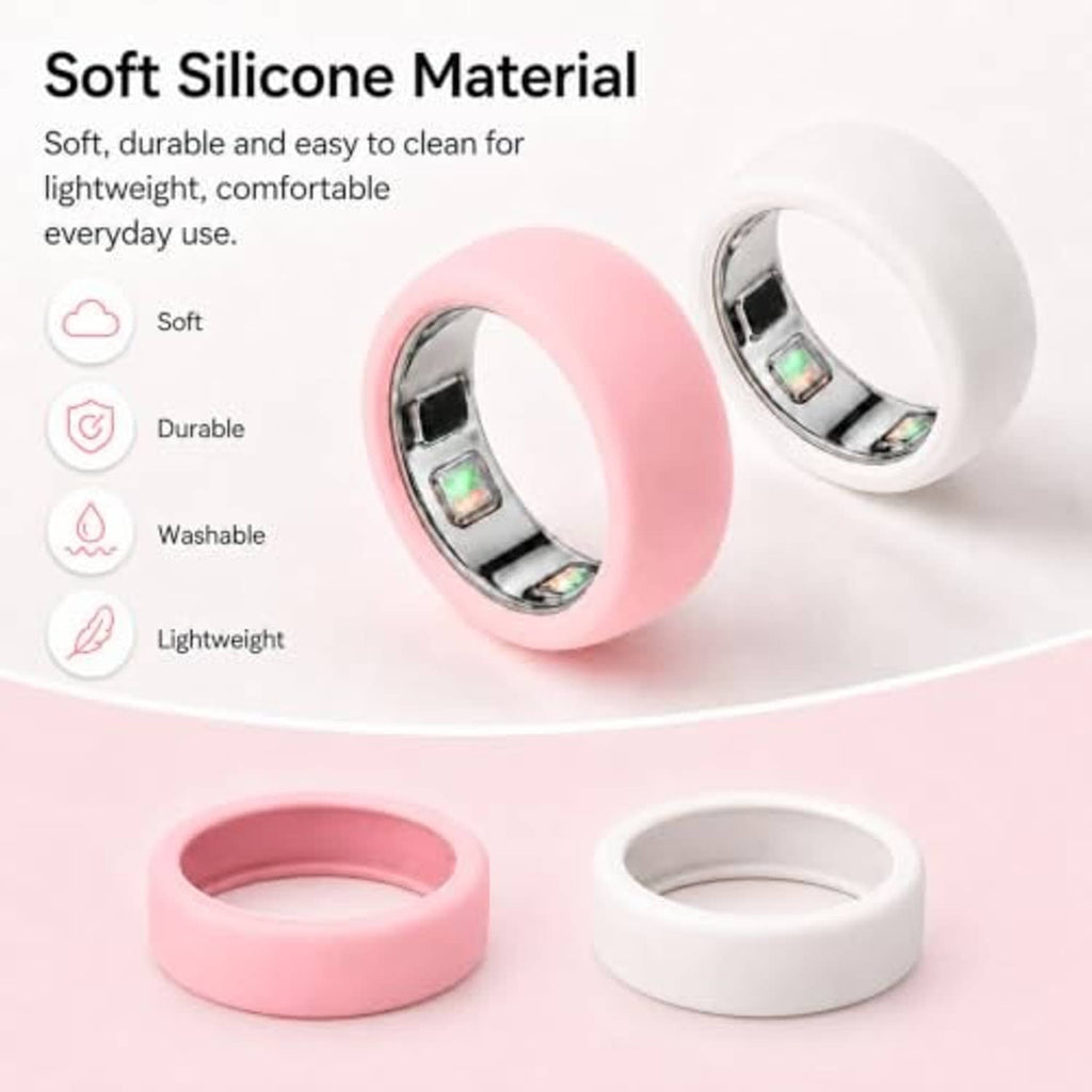 Silicone ring cases (2-pack) in pink and white, with fitted metal ring and window