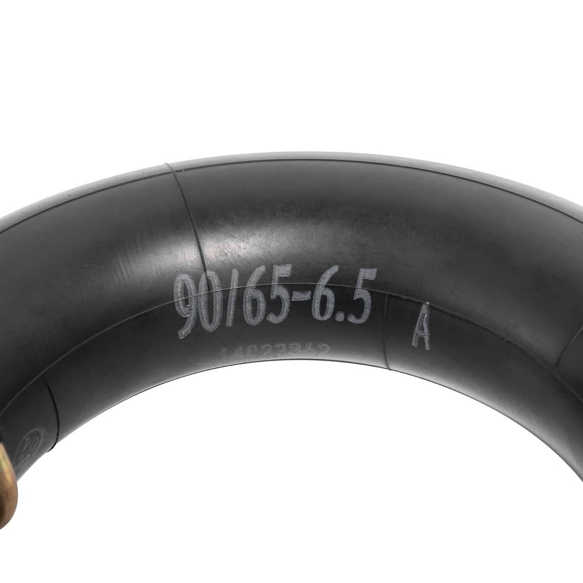 Black 90/65-6.5 inner tube showing size marking on the tire tube surface