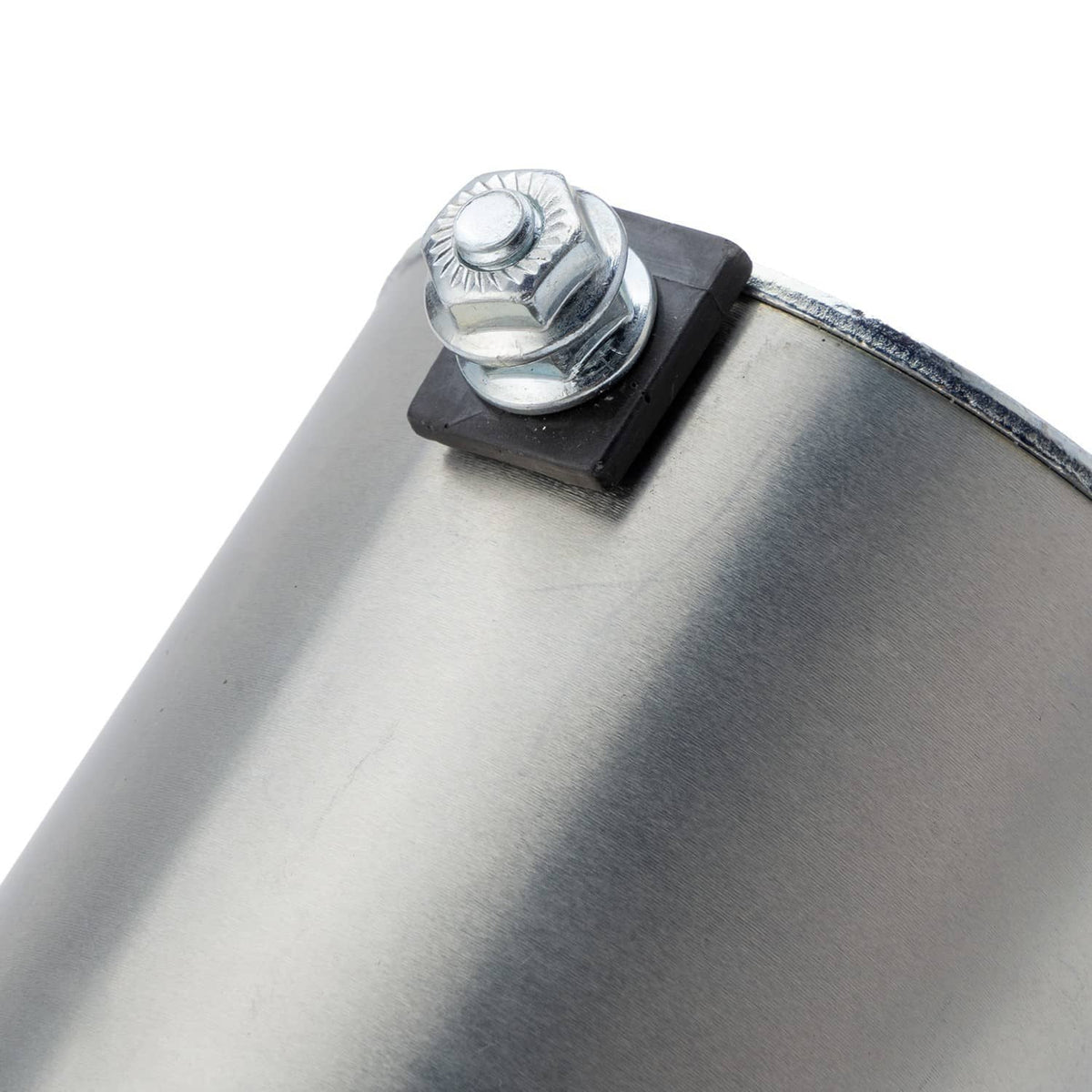 Close-up of starter motor body with metal mounting nut and bolt clip