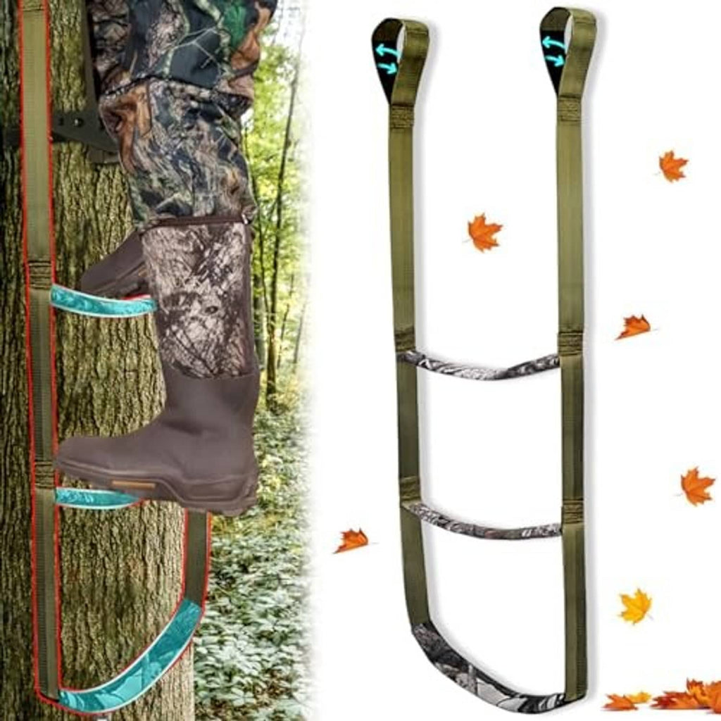 Three-step camo tree climbing aider rope ladder with two tall adjustable straps