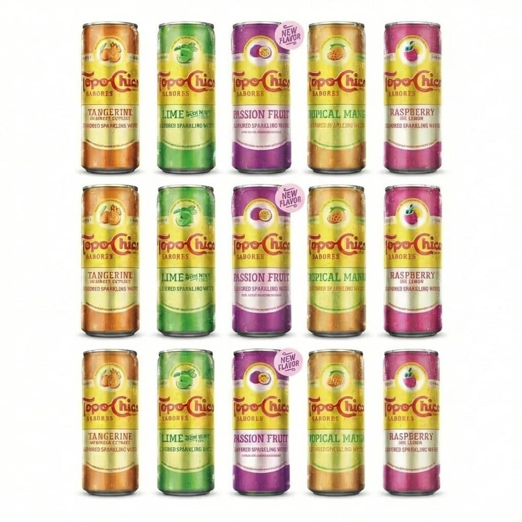 Topo Chico Sabores variety pack sparkling mineral water cans, 15 mixed flavors