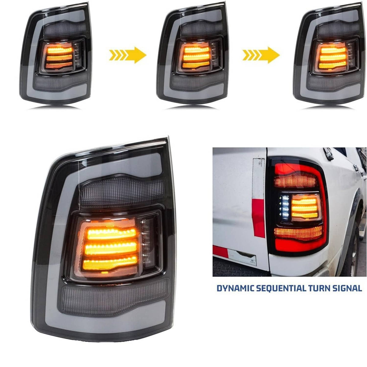 Pair of LED tail lights, clear lens; amber sequential turn and red brake lights