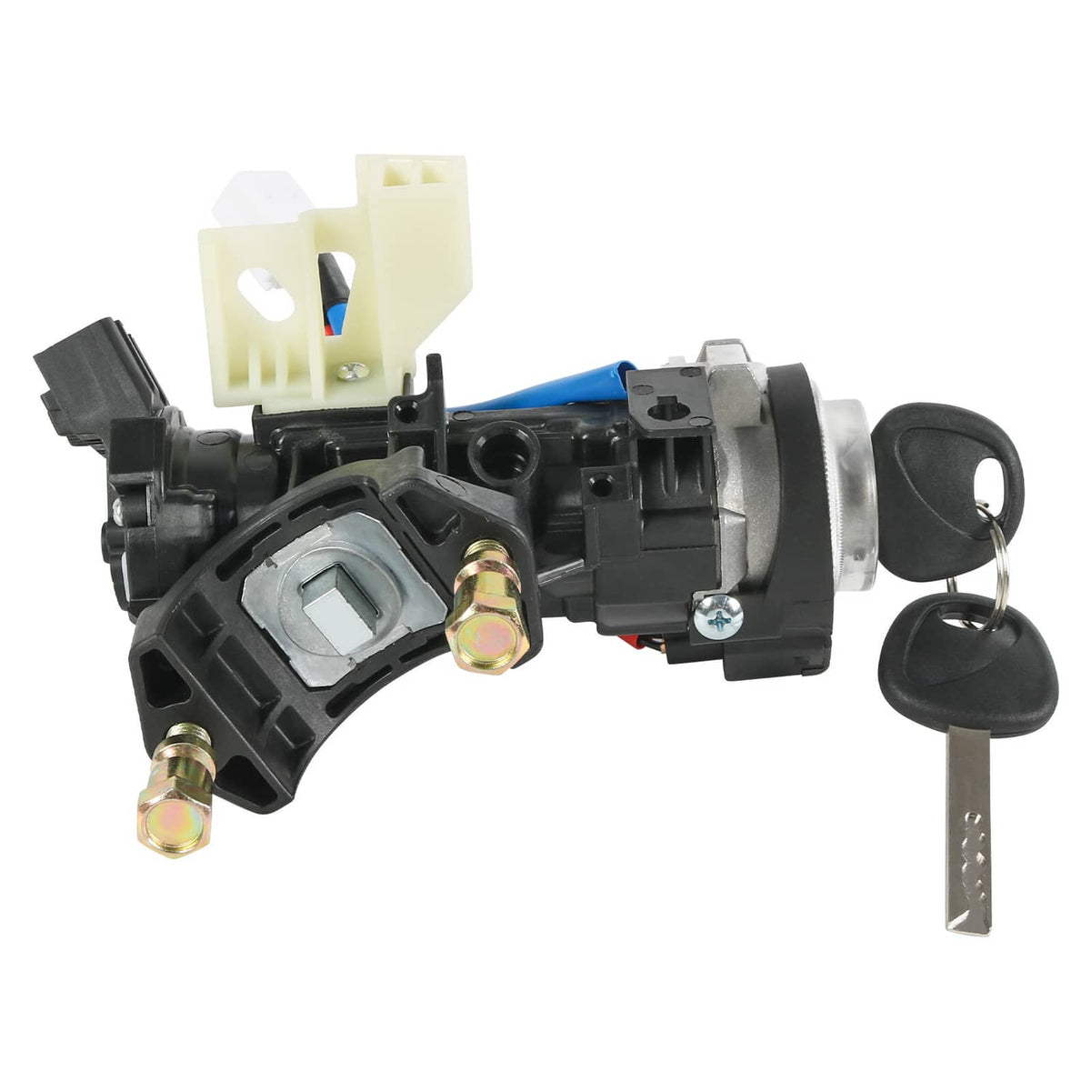 Ignition lock switch set assembly with keys and ignition cylinder, black plastic and metal