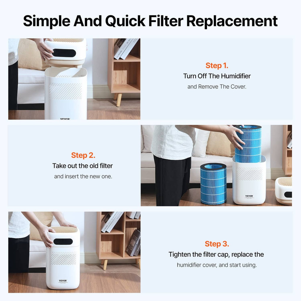 Blue pleated replacement humidifier filter cartridge with black top cap