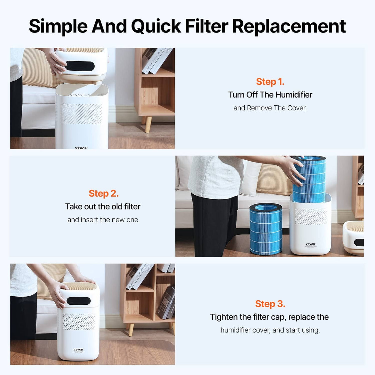 Blue pleated replacement humidifier filter cartridge with black top cap