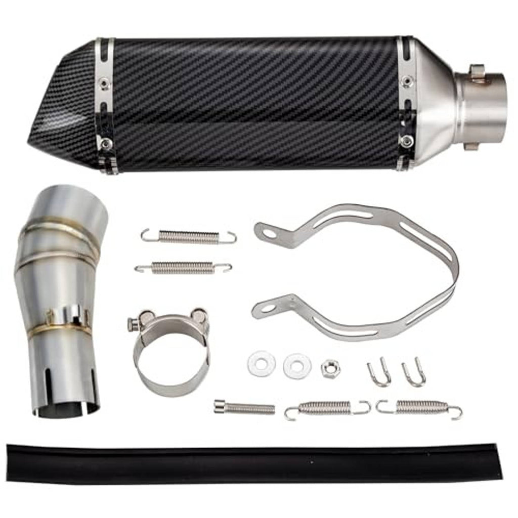 Motorcycle exhaust adapter pipe kit with carbon-fiber sleeve, clamps, springs
