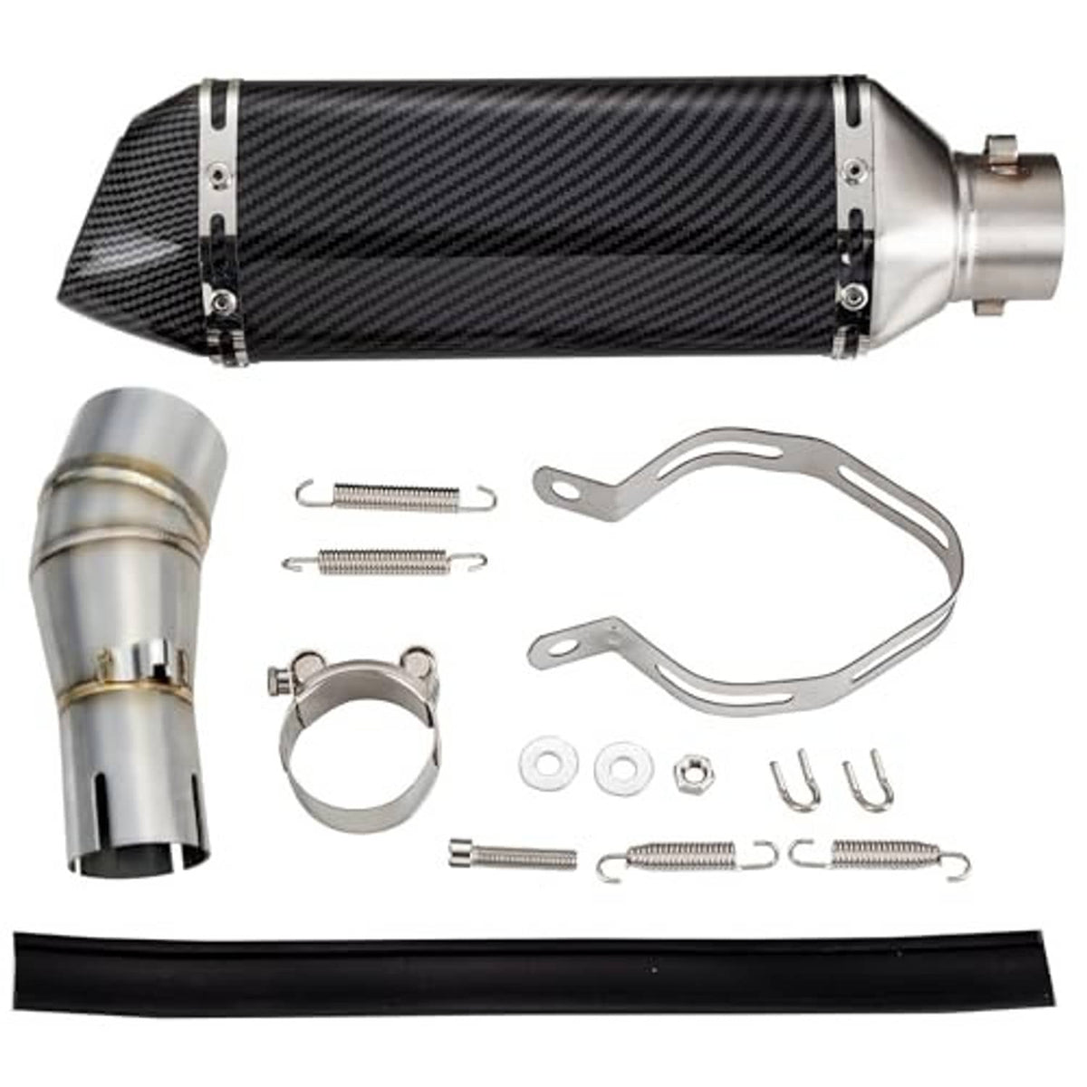 Motorcycle exhaust adapter pipe kit with carbon-fiber sleeve, clamps, springs