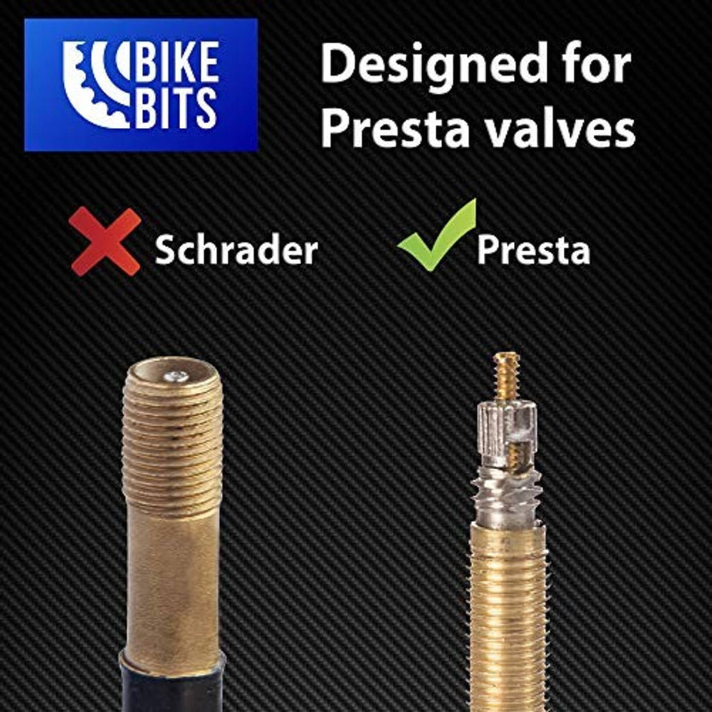 Two threaded Presta valve caps with metal stems and protective top tips (2-pack)