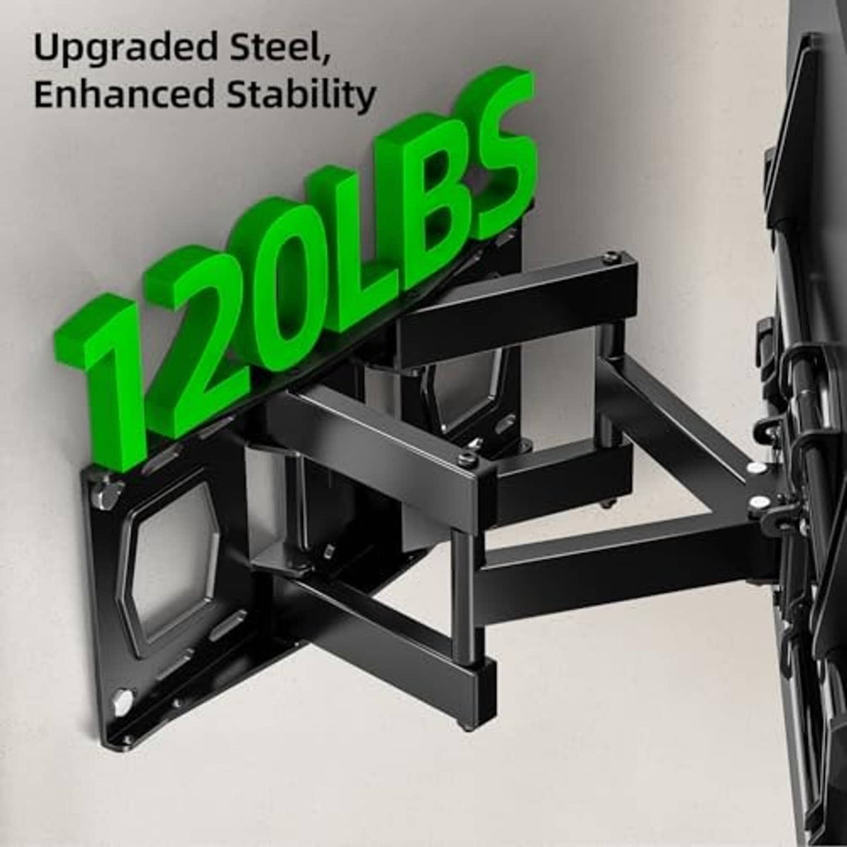 Heavy-duty black steel TV wall mount with reinforced support arms