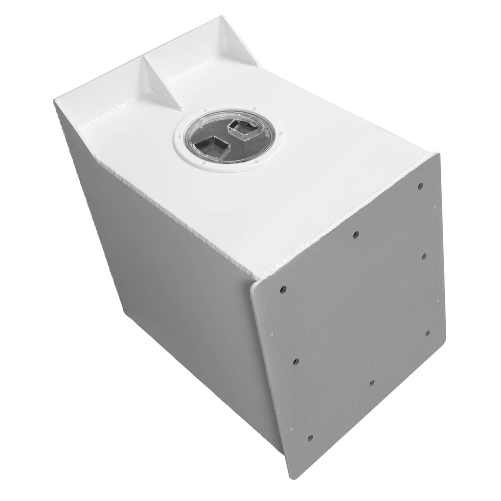 White outboard engine bracket with mounting plate side and round motor mount opening.