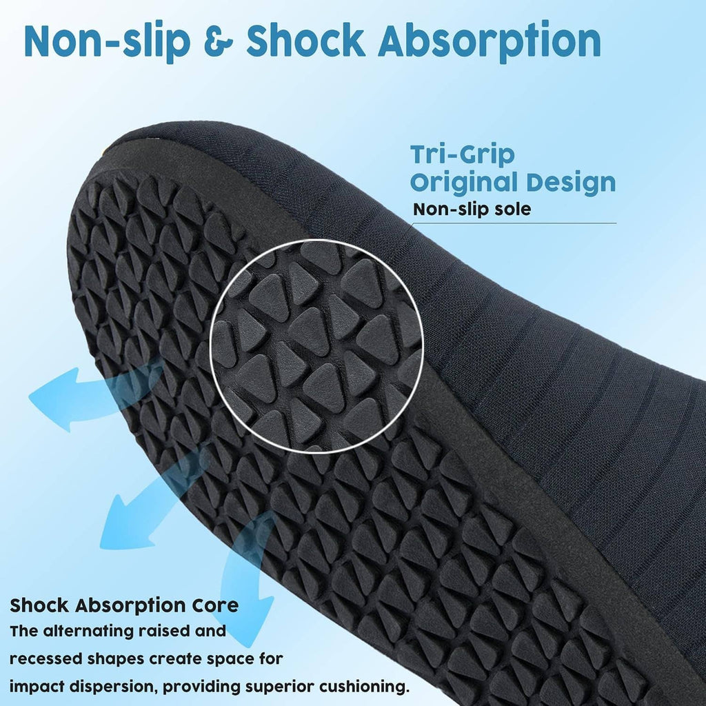 Black water sock shoe with textured non-slip outsole tread pattern
