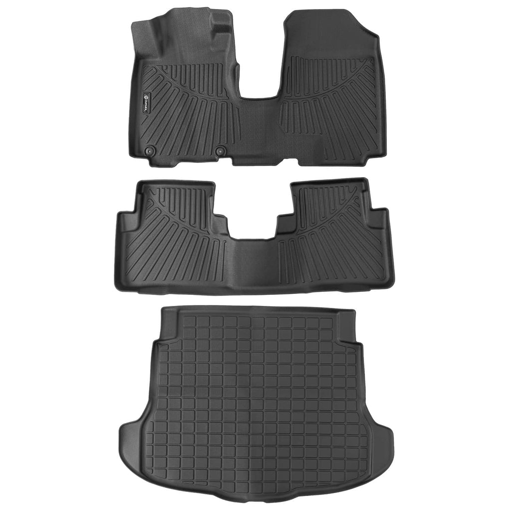 All-weather floor mat set with cargo liner, dark gray rubber mats, three-piece layout