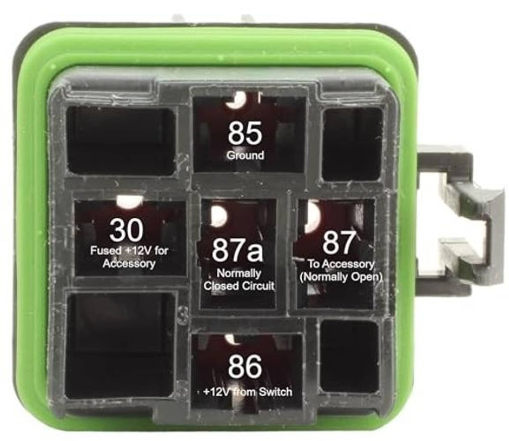 Weatherproof relay socket cover with printed circuit numbers: 30, 85, 86, 87, 87a, 85a