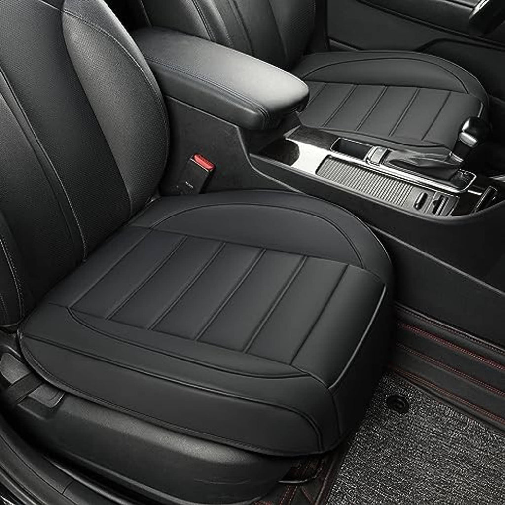 Black front passenger seat bottom cover with stitched quilted panels and contoured padding