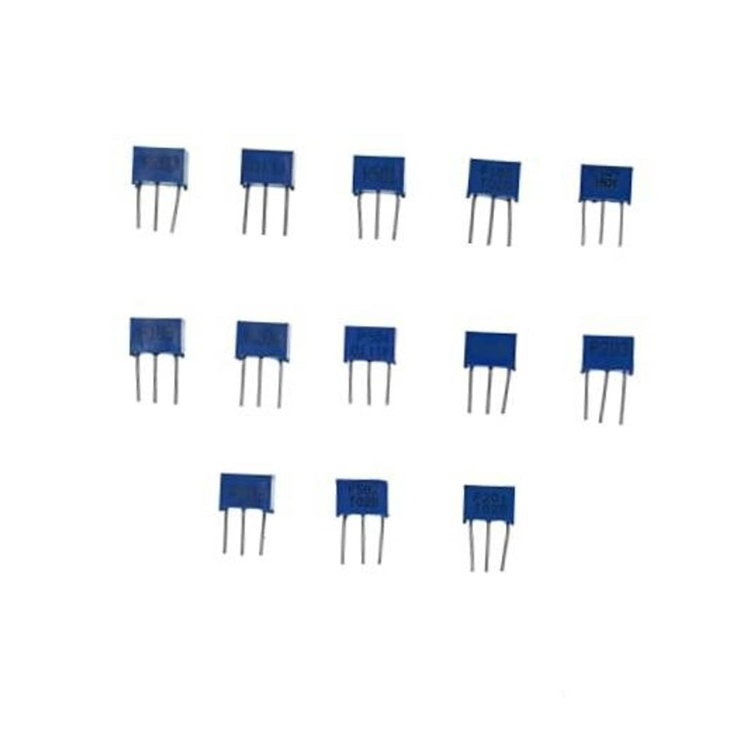 Trimmer potentiometer assortment kit with 3-pin blue single-turn modules, set of 13