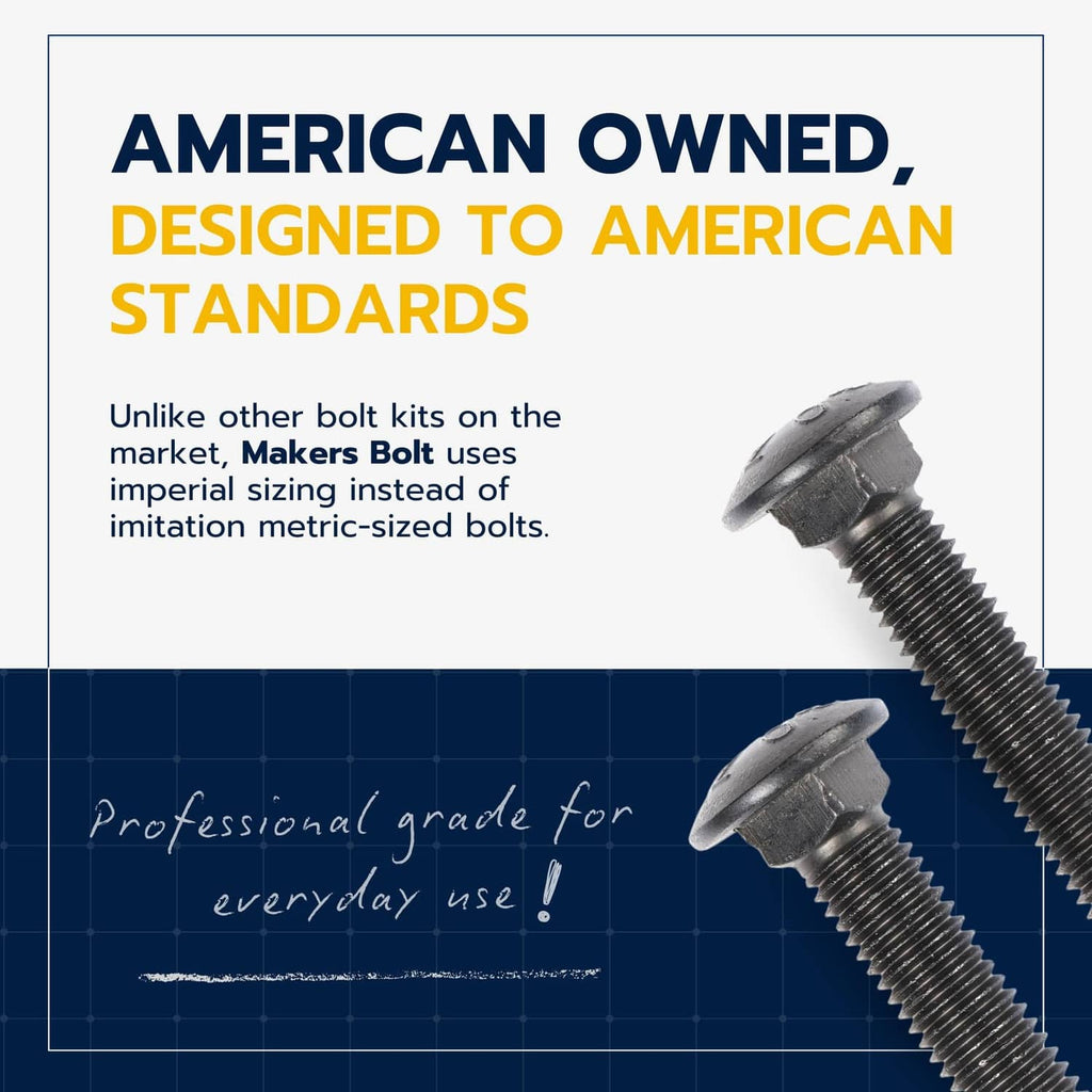 Black carriage bolt kit shown on a standards graphic with angled bolts