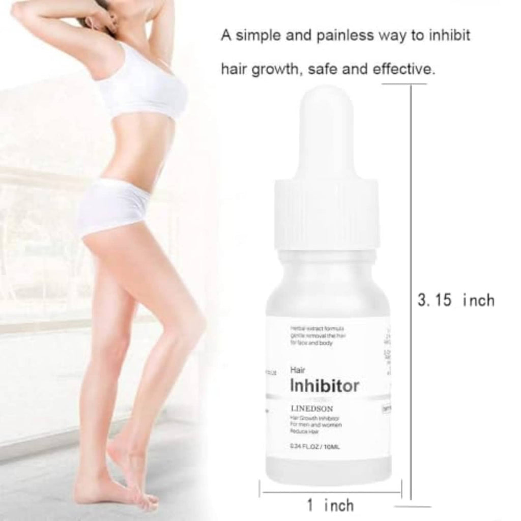 Hair growth inhibitor serum bottle with white dropper, for face and body