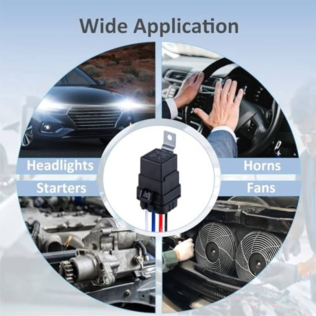 4-pin waterproof relay harness for automotive use with connector module and multi-color wire leads