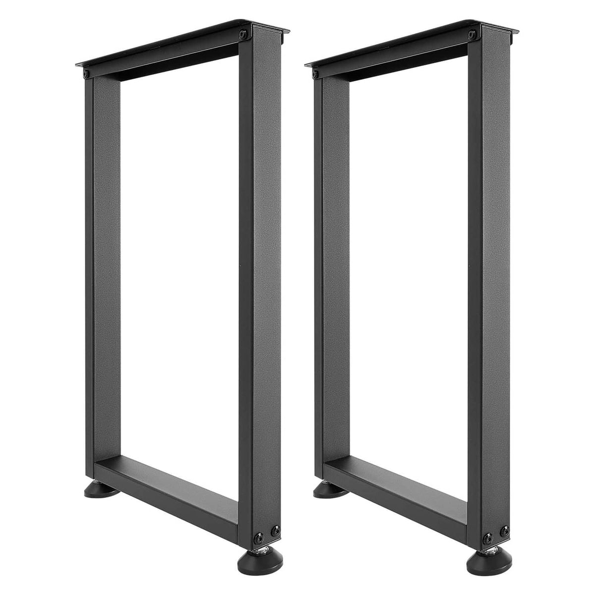 Black square steel table leg frames, set of 2, with adjustable feet and mounting plates