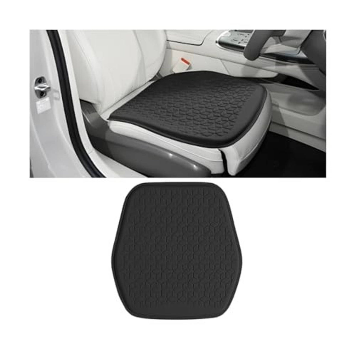 Black non-slip gel car seat cushion with textured surface, contoured shape