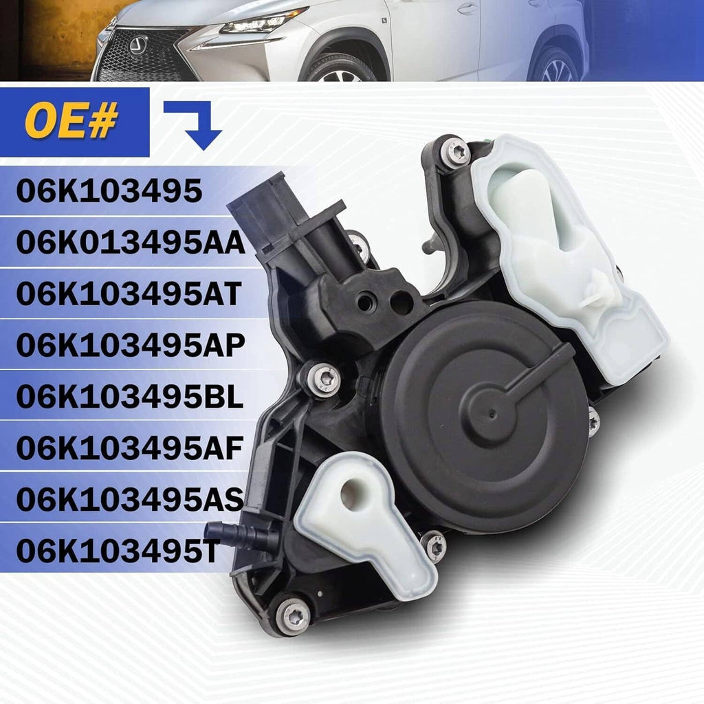 PCV oil separator valve assembly with OE number list and black housing with light covers