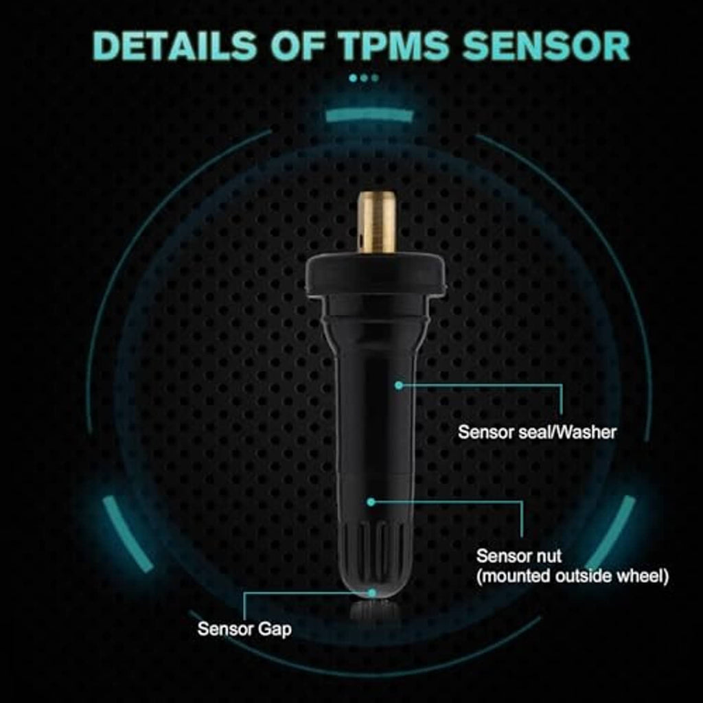 TPMS sensor valve stem diagram, black body with brass valve tip