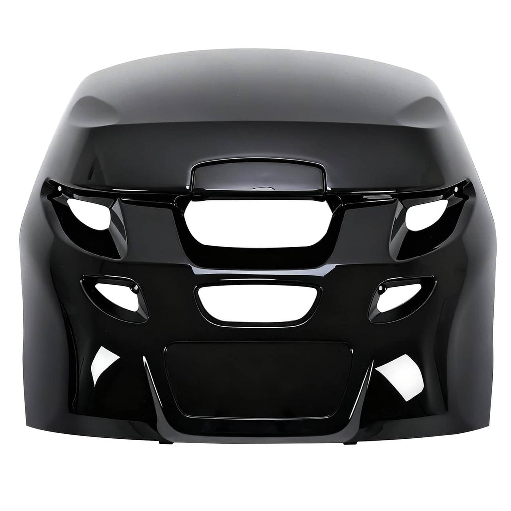 ABS outboard cowling airdam cap with gray top and black grille-style vent openings