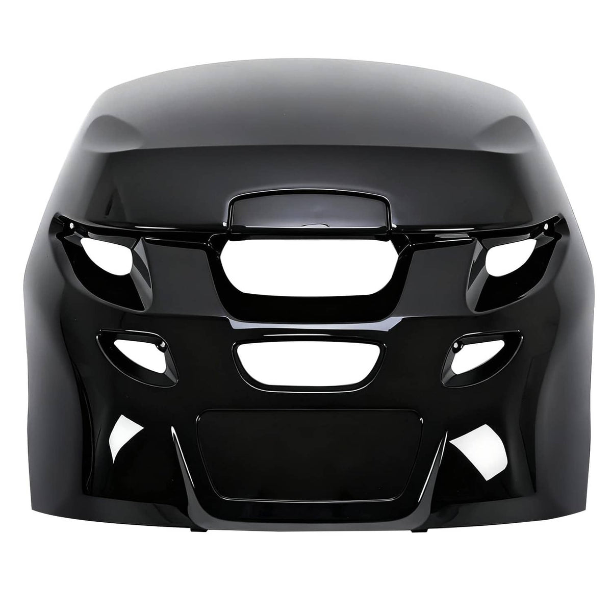 ABS outboard cowling airdam cap with gray top and black grille-style vent openings